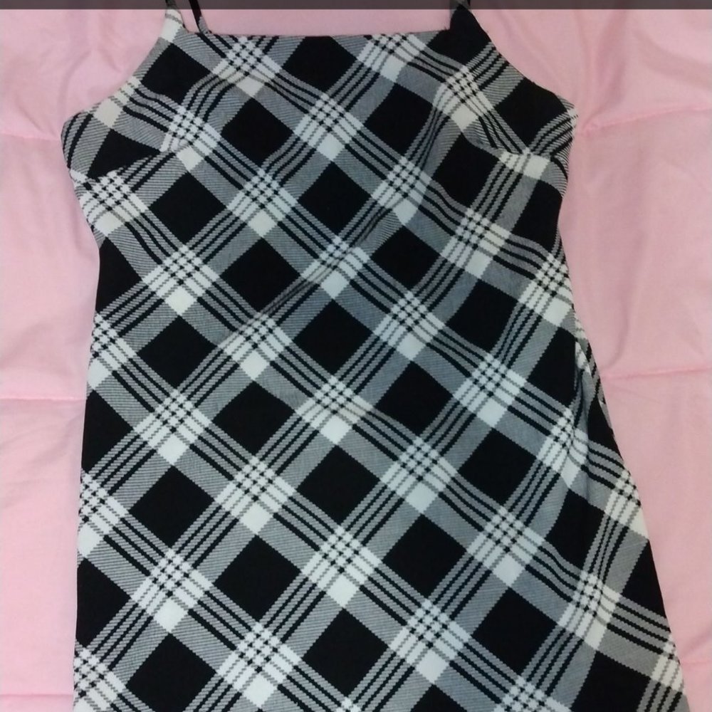 Plaid mini dress with slit